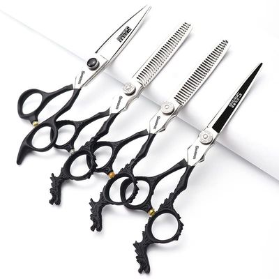 Silver/black barber scissors, high hardness sharp professional hairdresser scissors 6 inch salon hairdresser scissors. (4pc-B)