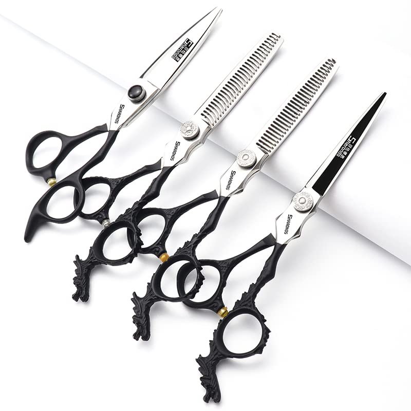Silver/black barber scissors, high hardness sharp professional hairdresser scissors 6 inch salon hairdresser scissors. (4pc-B)