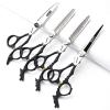 Silver/black barber scissors, high hardness sharp professional hairdresser scissors 6 inch salon hairdresser scissors. (4pc-B) view 1