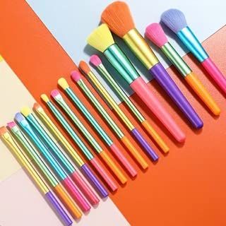 15 Rainbow/ Multi-Color Professional Make-Up Brushes