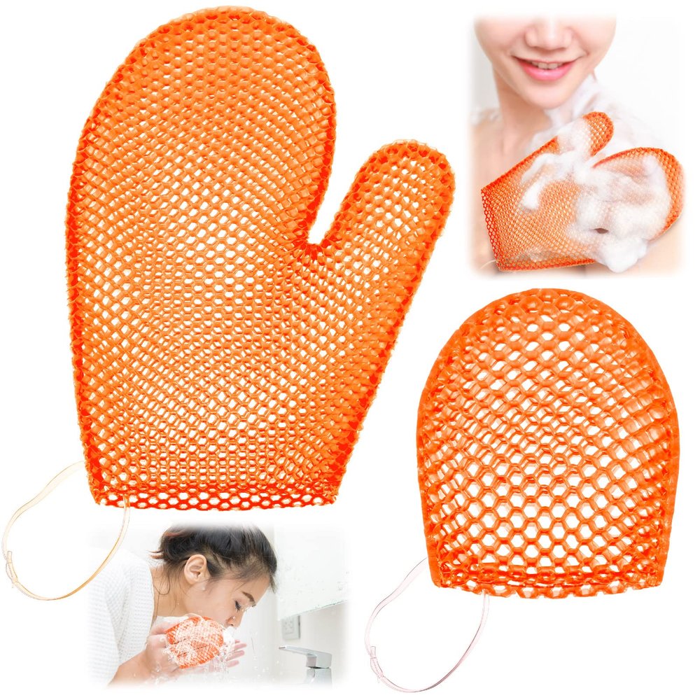 Karenhi 2 Pcs Honeycomb Exfoliating Glove Set Exfoliating Bath Mitt Honeycomb Face and Body Scrubber Shower Mitt for Cleaning Body Shower Face Skin Beauty Spa, Quick Drying(Orange)