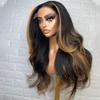 oulaer 13x4 Highlight 1B27 Colored Body Wave Human Hair Pre Plucked HD Transparent Lace Front Wig With Baby Hair Brazilian Remy Hair Natural Hairline Bleached Knots for Women 150% Density 22 Inch view 3