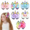 6pcs 6.3" Girls Unicorn Hair Bows with Alligator Hair Clips + 30pcs 3.5" Baby Girls Alligator Hair Clips Chiffon Flower Hair Barrettes Accessories view 2