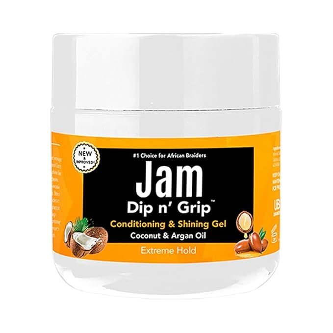 Dip n Grip Jam Coconut & Argan Oil Extreme Hold Gel (4oz) | Frizz Control & Shine for All Hair Types