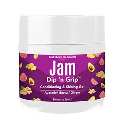 Dip n Grip Jam Hair Braiding Gel 4oz  Extreme Hold & Long-Lasting Shine for Braids, Twists & Curls  Infused with Avocado, Guava & Ginger for Moisture & Hair Growth.
