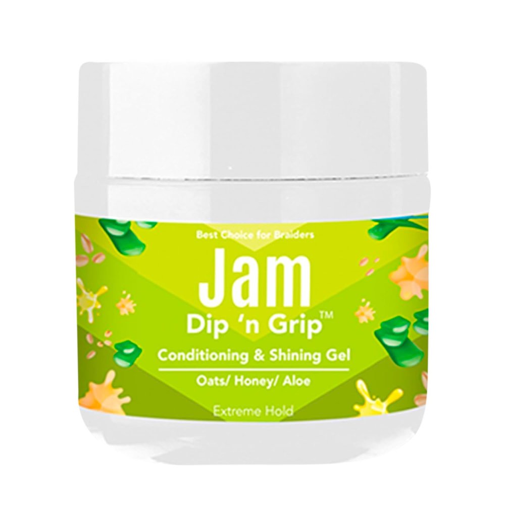 Dip n Grip Jam Hair Braiding Gel 4oz  Extreme Hold & Shine with Vitamin E, Oats, Honey & Aloe  Frizz Control & Conditioning for Braids & Curls