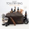 Toiletry Bag for Men, Genuine Leather Toiletry Bag w/ Initials & Names, Groomsmen Gifts for Wedding - Gifts for Dad - Custom Embossed Dopp Kit for Him - Travel Accesories for Men, Brown - Medium view 2