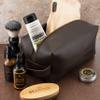 Toiletry Bag for Men, Genuine Leather Toiletry Bag w/ Initials & Names, Groomsmen Gifts for Wedding - Gifts for Dad - Custom Embossed Dopp Kit for Him - Travel Accesories for Men, Brown - Medium view 4