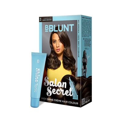 SPEC BBLUNT Salon Secret High Shine Creme Hair Colour, Chocolate Dark Brown 3, 100g with Shine Tonic, 8ml, No Ammonia