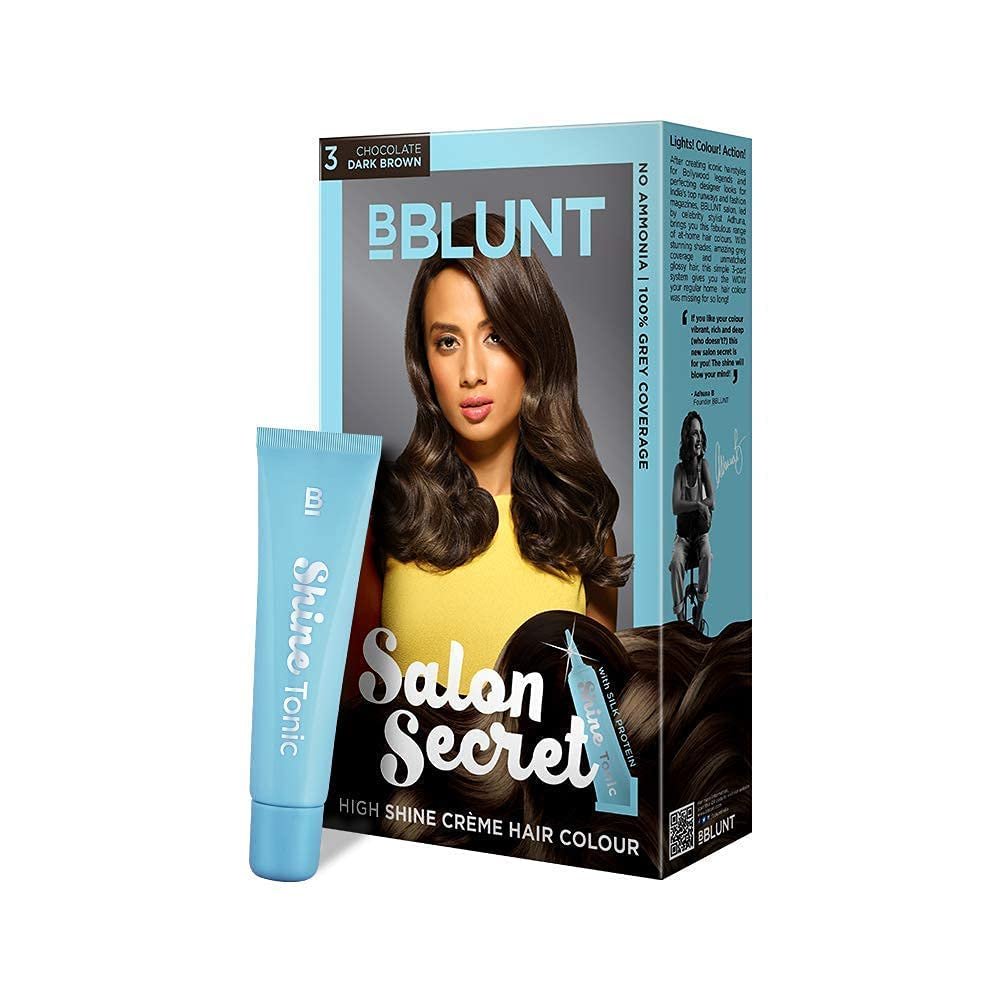 SPEC BBLUNT Salon Secret High Shine Creme Hair Colour, Chocolate Dark Brown 3, 100g with Shine Tonic, 8ml, No Ammonia