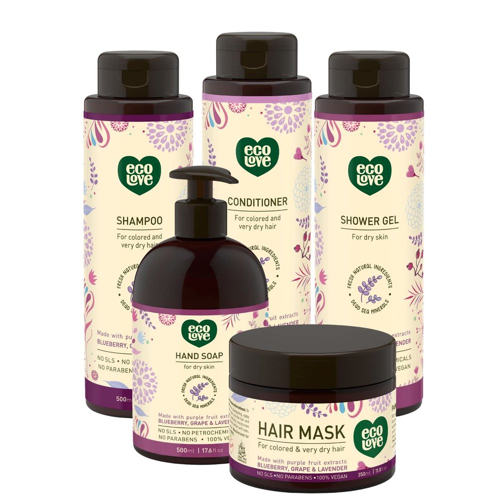 ecoLove - Natural Purple Collection - Organic Blueberry, Grape & Lavender - No SLS or Parabens - Vegan and Cruelty-Free