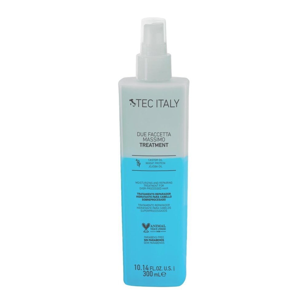 Tec Italy Due Faccetta Massimo Leave In Treatment for Overprocessed Hair UV UVA Protection Frizz Control pH Balancer Deep Hydration Lightweight Spray Daily Hair Care 10.14 fl oz Size Care