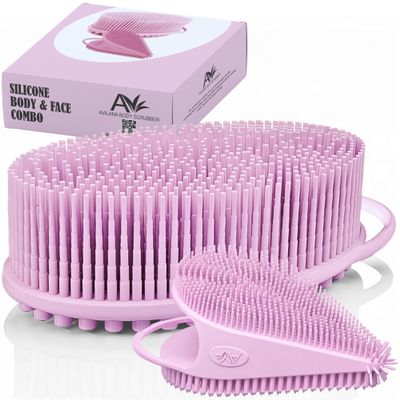 Body Face Scrubber Set Silicone - 2 Pack Shower Brush Facial Cleansing Kit - Avilana Bath Loofah Alternative Complete Skincare System Dual Sided - Gift Set Women Men