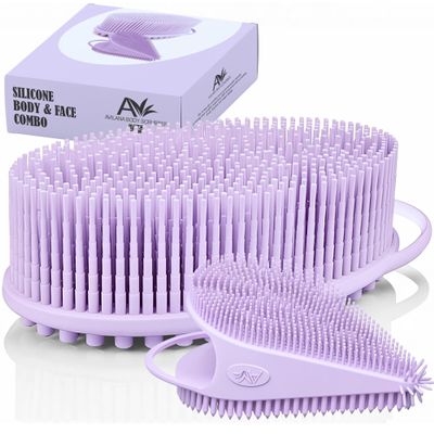 Body Face Scrubber Set Silicone - 2 Pack Shower Brush Facial Cleansing Kit - Avilana Bath Loofah Alternative Complete Skincare System Dual Sided - Gift Set Women Men