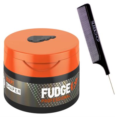 intense Fudge Professional SCULPT SHAPER Medium Hold Texturizing Cream, Semi-Matte Finish (w/ SIeekshop Steel Pin Rat Tail Comb) Hair Paste, Gel, Pomade, Cream (2.64 oz / 75g)