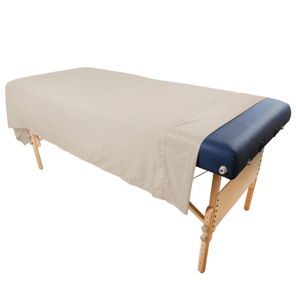 10 Pack Body Linen Massage Table Polyester-Cotton Flat Sheet - 55% Polyester, 45% Cotton - Sized for Full Client Coverage in Professional Use 58 x 94 inches -Natural