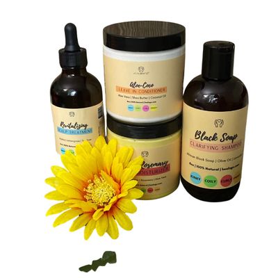 Everything Bundle  Complete Hair Care Set with Black Soap Shampoo, Aloe Coco Conditioner-Shea Rosemary Moisturizer & Scalp Oil  Full Size Natural Hair Kit for Nourishing-Hydrating Strengthening Hair