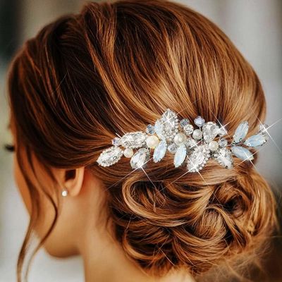 Brishow Crystal Bride Wedding Hair Comb Silver Rhinestone Hair Piece Beads Bridal Hair Accessories for Women and Girls
