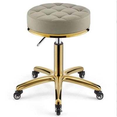 360  rolling rotation salon stool,round leather cushion beauty chair 330 Lbs load heavy hydraulic stool,lifting wheel and gold stainless steel base,for spa work office massage nail tattoo work chair