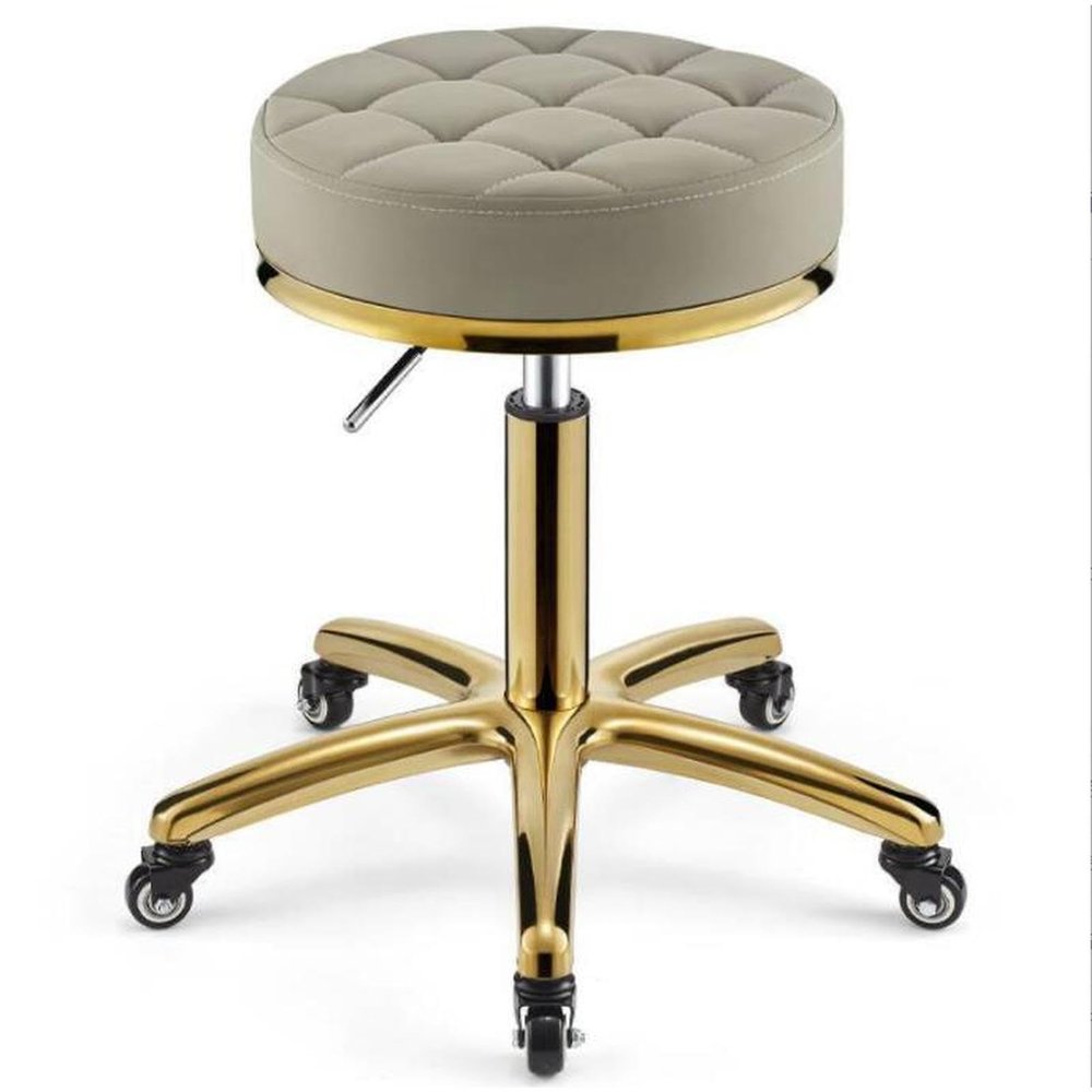 360  rolling rotation salon stool,round leather cushion beauty chair 330 Lbs load heavy hydraulic stool,lifting wheel and gold stainless steel base,for spa work office massage nail tattoo work chair