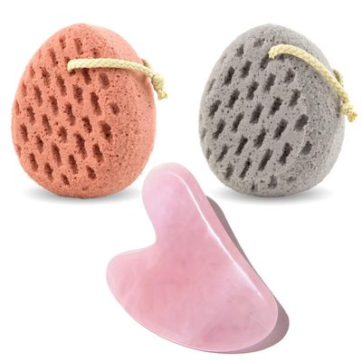 BAIMEI Bath Sponge & Rose Quartz Gua Sha  Hydration & Relaxation Set