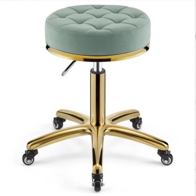 360  rolling rotation salon stool,round leather cushion beauty chair 330 Lbs load heavy hydraulic stool,lifting wheel and gold stainless steel base,for spa work office massage nail tattoo work chair
