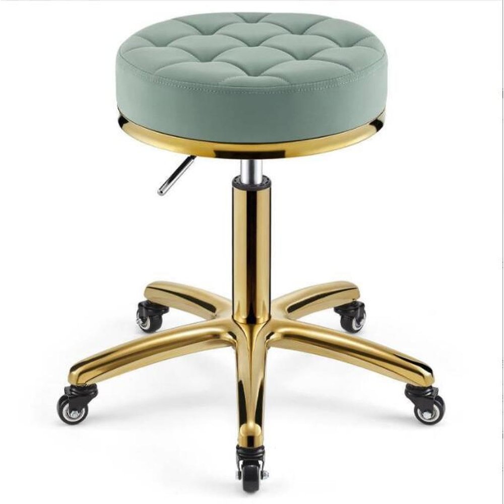 360 rolling rotation salon stool,round leather cushion beauty chair 330 Lbs load heavy hydraulic stool,lifting wheel and gold stainless steel base,for spa work office massage nail tattoo work chair
