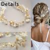 2 Pieces Bridal Hair Vines Flower Wedding Headband Princess Hair Accessories Crystal Pearls Headpiece Elegant Head bands for Bridesmaid and Flower Girls (Gold) view 3