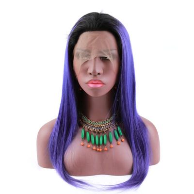 sent hair Ombre Full Lace Wigs Human Hair with Adjustable Strap Straight #1B/Purple Dark Roots Wigs with Baby Hair Pre Plucked Bleached Knots 18 inch for Black Women Free Part