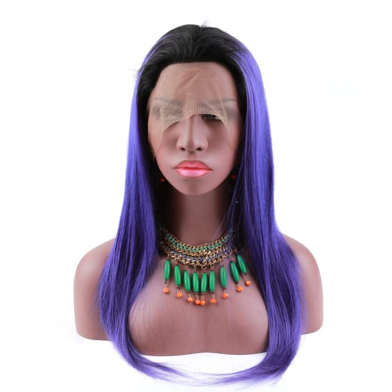 sent hair Ombre Full Lace Wigs Human Hair with Adjustable Strap Straight #1B/Purple Dark Roots Wigs with Baby Hair Pre Plucked Bleached Knots 18 inch for Black Women Free Part