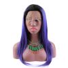 sent hair Ombre Full Lace Wigs Human Hair with Adjustable Strap Straight #1B/Purple Dark Roots Wigs with Baby Hair Pre Plucked Bleached Knots 18 inch for Black Women Free Part view 1