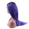 sent hair Ombre Full Lace Wigs Human Hair with Adjustable Strap Straight #1B/Purple Dark Roots Wigs with Baby Hair Pre Plucked Bleached Knots 18 inch for Black Women Free Part view 3