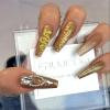 FRUJCDKI Press on Nails 24pcs Ombre Long Ballerina Flash Drill Rhinestones Delicate Snake Shaped Diamond Coffin Fake Nails view 2
