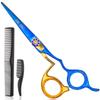 JIM PRO Hair Cutting Scissors Shears, Barber Scissor Professional Hairdressing Scissors With Fancy Handle (Hair Beard Trimming Shaping Grooming Shears) for Men Women Pets Home Salon (Blue & Gold) view 1