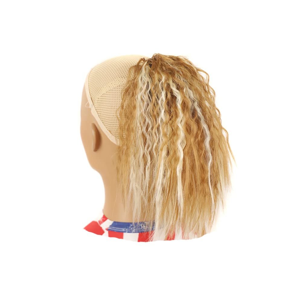 AABABUY Corn Wave Ponytail Extensions Afro Drawstring Ponytail 11 Inch Short Curly Ponytail Synthetic Hairpieces for Black Women (27H613#)