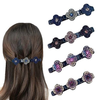 4 shiny crystal stone hair clips, rhinestone hair clips, duckbill hair clips, and rhinestone hair clips for women and girls