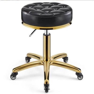 360  rolling rotation salon stool,round leather cushion beauty chair 330 Lbs load heavy hydraulic stool,lifting wheel and gold stainless steel base,for spa work office massage nail tattoo work chair