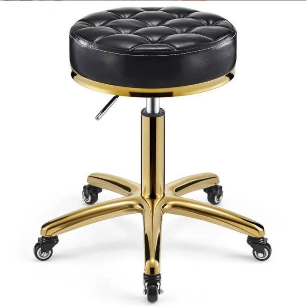 360  rolling rotation salon stool,round leather cushion beauty chair 330 Lbs load heavy hydraulic stool,lifting wheel and gold stainless steel base,for spa work office massage nail tattoo work chair