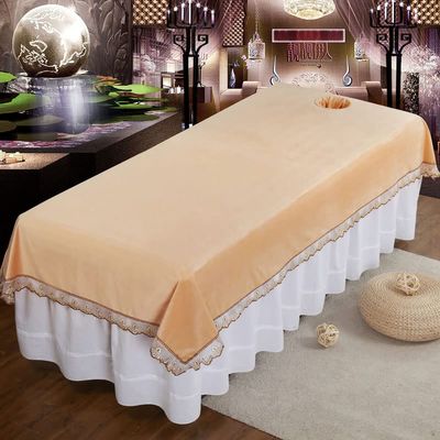 Cotton Beauty Salon Massage SPA Center Bed Sheets with Face Hole Beauty Salon Spa Sheet Solid Color Massage Bed Cover Salon Bed Sheet Cover Lace Side Design SPA Massage Table Cover-B 80x200cm