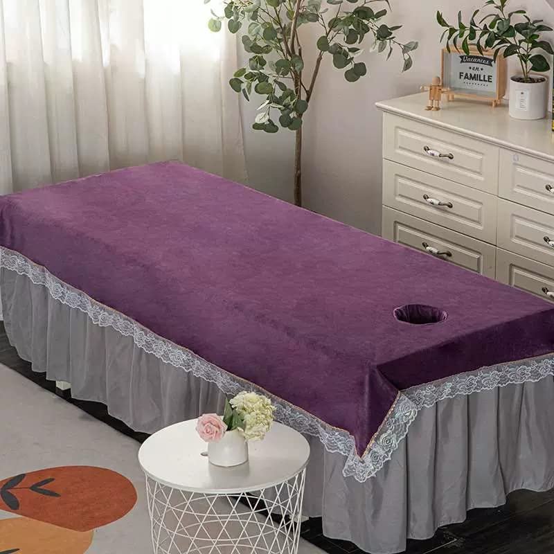 Darley Plush Beauty Bed Sheet Cover with Face Hole Beauty Salon Massage Cover Solid Color Beauty Salon Spa Sheet Massage Sheet Cover Thick Salon Couch Sheet SPA Massage Table Cover-D 85x205cm