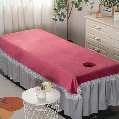 Plush Beauty Massage SPA Couch Cover with Face Hole Bed Sheet Cover Massage Table Cloth Thick Spa Massage Treatment Table Bed Cover Lace Side Massage Table Sheet-E 85x205cm