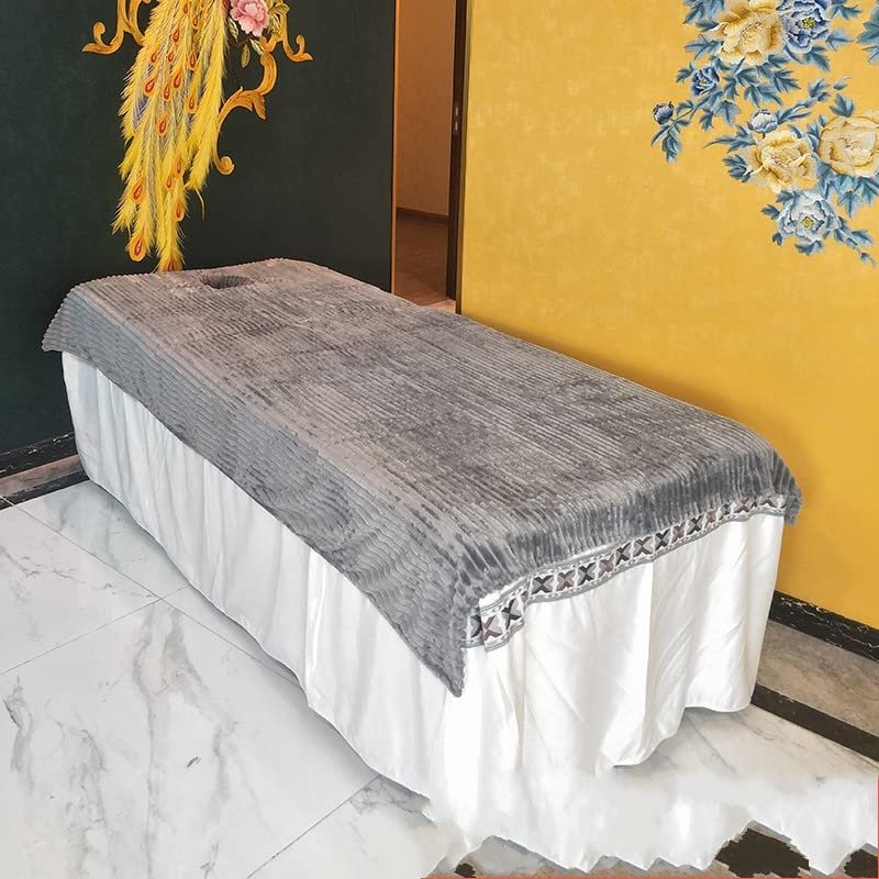 Darley Plush Beauty Massage SPA Couch Cover with Face Hole Beauty Salon Spa Sheet Solid Color Massage Table Cloth Massage Table Cover Sheet Salon Bed Sheet Cover for Massage Bed-F 100x220cm