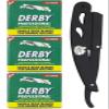 Straight Edge Razor Kit - with Single | | Stainless Steel | razors for men from The Shave factory (Black / 300 Derby Professional Blades) view 1