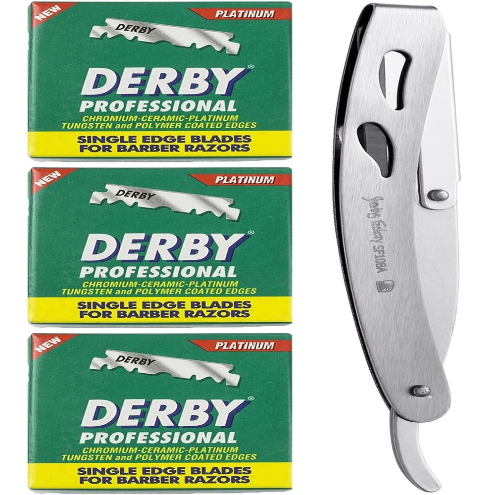 The Shave Factory Straight Edge Razor Kit - with Single Stainless Steel razors for men from (Matte, Derby Professional Single Edge)