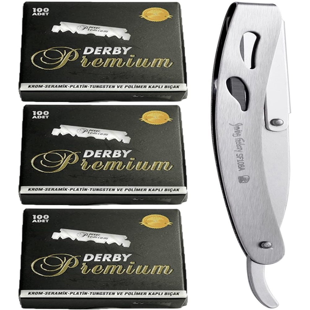The Shave Factory Straight Edge Razor Kit - with Single Stainless Steel razors for men from (Matte, Derby Premium Single Edge)