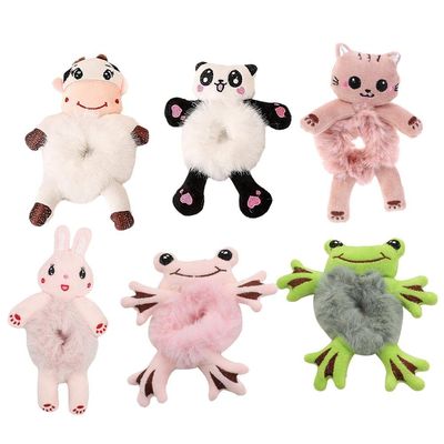 LIUZHIPENG 6 Pieces Cute Animal Scrunchies, Bunny Frog Panda Cat Cow Hair Bands, Hair Ties for Women Girls, Hair Styling Tools, Multicolor, 6 Count