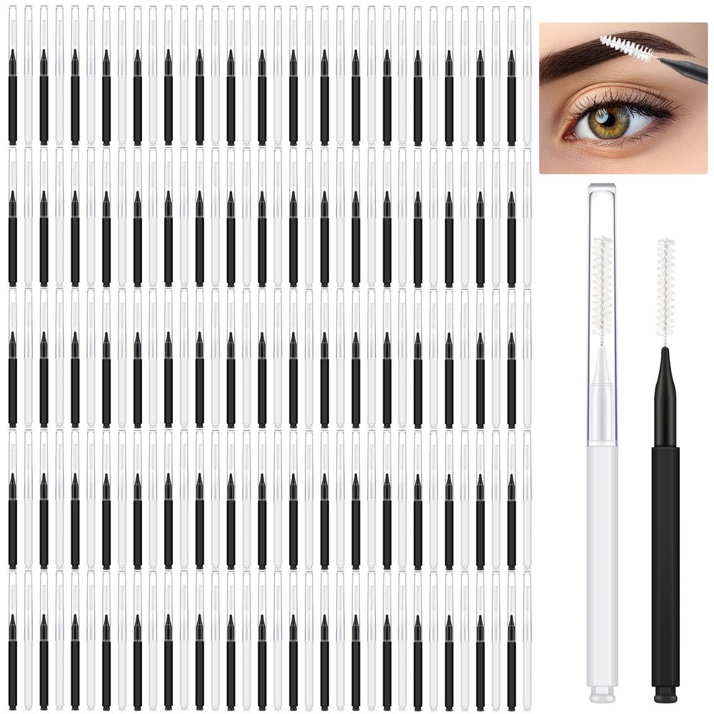 Patelai 150 Pieces Micro Eyebrow Brush with Cap Brow Lamination Spoolie Comb Lift Tools Lash Filler Eyelashes Extensions Eyebrows(Black and White)