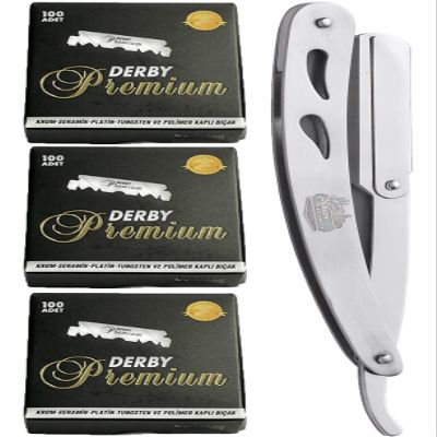 The Shave Factory Straight Edge Razor Kit - with Single Stainless Steel razors for men from (Steel, Derby Premium Single Edge)