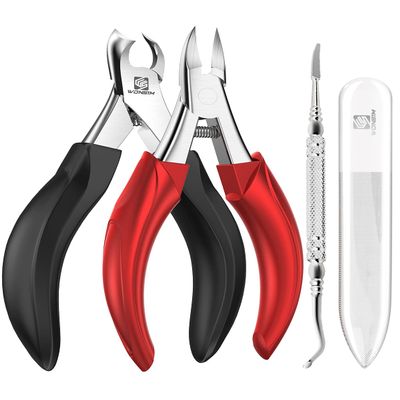 Toenail Clippers, WONSIM 4Pcs Toenail Clippers for Seniors Thick Toenails Heavy Duty Stainless Steel, Sturdy Sharp Toe Nail Clippers Nail Cutters Professional Ingrown Toenail Removal Kit for Men Women