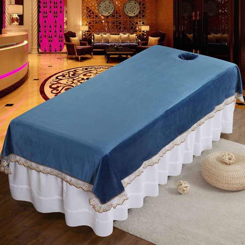 Cotton Beauty Salon Massage SPA Center Bed Sheets with Face Hole Beauty Salon Spa Sheet Solid Color Massage Bed Cover Salon Bed Sheet Cover Lace Side Design SPA Massage Table Cover-E 80x200cm